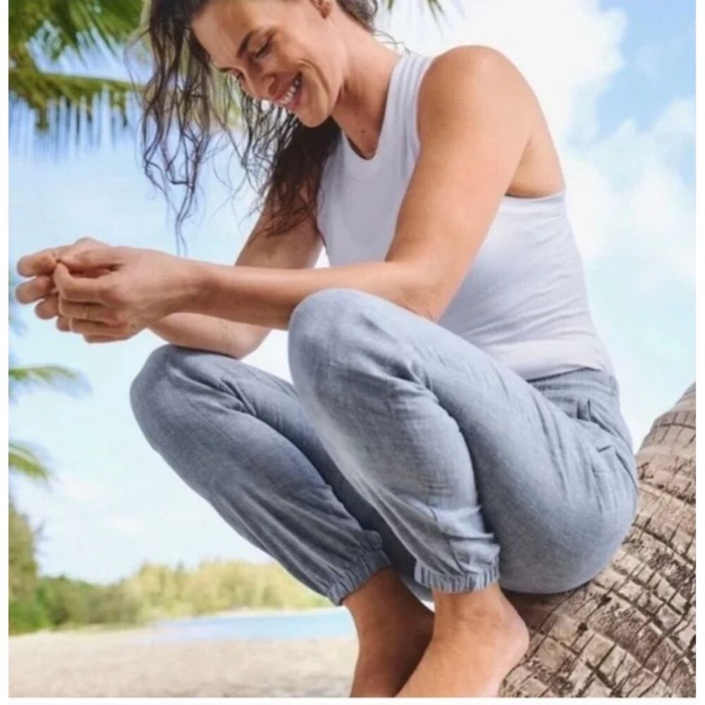 NWOT Athleta Chambray Blue Linen Cabo Jogger Pants 8 Relax Fit MSRP$89 Beach - Picture 13 of 13
